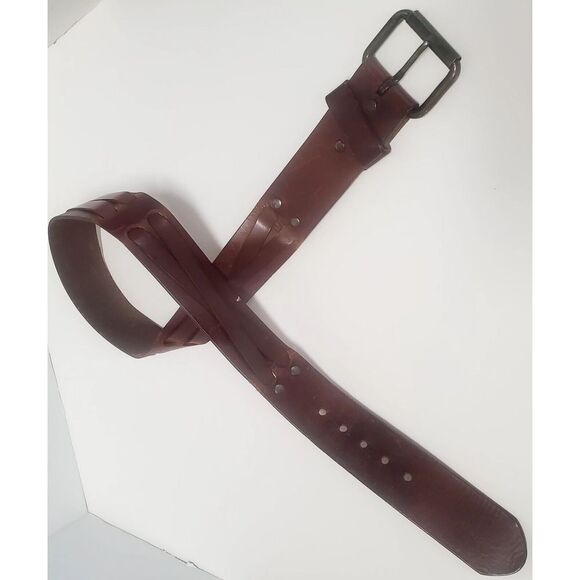 VTG Salvatori Belt 34 Men's Harness Cowhide 9437 Distress Brown Leather Woven - Picture 3 of 14